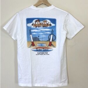 Vintage y2k Ride Sling Shot Funtown Pier Amusement Park Tee Shirt White